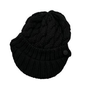 Bogner Fire + Ice Wool Blend Knit Beanie w/ Brim Black Chunky Knit Size Large